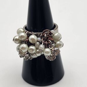 Guess Faux Pearl & Rhinestone Cluster Ring (7)